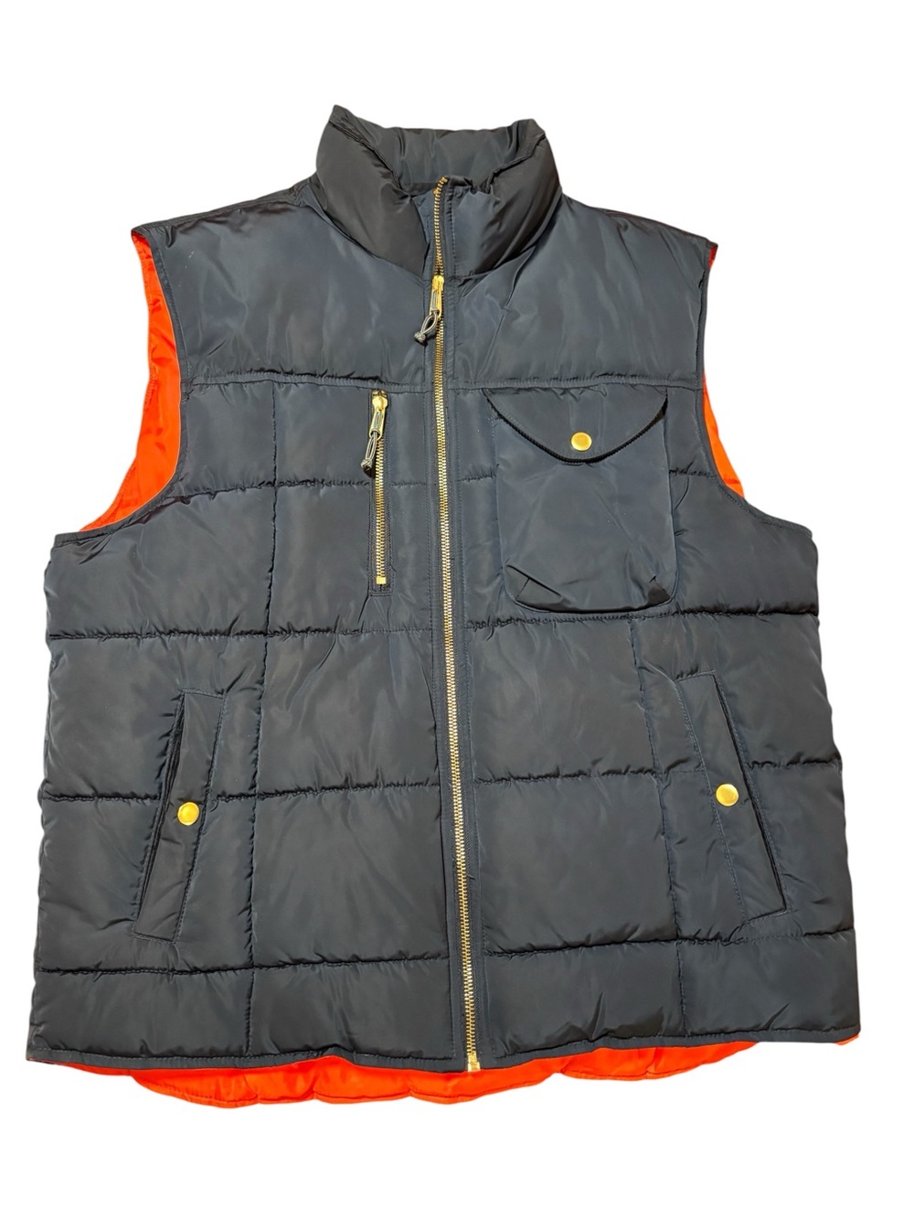 Goodfellow & Co. Navy Blue & Orange Quilted Puffer Vest